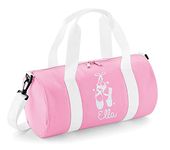 beyondsome Girls Personalised Ballet Dance Shoes Glitter Barrel Bag School Gym, Baby Pink and White/White Glitter Print