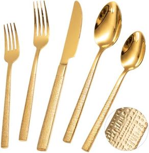 Gold Hammered Silverware Set, 40-Piece 18/10 Stainless Steel Flatware for 8