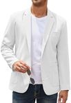 COOFANDY Men's Casual Linen Blazer Lightweight Regular Fit Sport Coat One Button Suit Jacket White