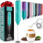 Zulay Kitchen Powerful Milk Frother Wand - Mini Milk Frother Handheld Stainless Steel - Battery Operated Drink Mixer for Coffee, Lattes, Cappuccino, Matcha - Froth Mate Milk Frother Gift - Teal