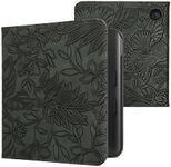 kwmobile Case Compatible with Kobo Libra Colour Case - PU Cover w/Strap - Embossing Flowers Green