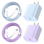 20W Fast Charger USB C Charger for iPhone 15/15 Pro Max,2Pack Type C Fast Wall Charger Power Adapter for iPad Pro 12.9,iPad Pro 11 inch with 6FT USB C to USB C Cable Nylon Braided Cable (Blue/Purple)