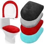 Preboun 4 Pcs Toilet Lid Cover for Bathroom Velvet Soft Toilet Lid Seat Cover Washable Machine Toilet Lid Cover with Elastic Bottom Fits Most Toilet Lids(Bright Colors)