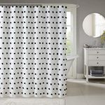 Madison Park Sophie Trendy Shower Curtain with Textured Pom-Poms Accent, Modern Bathroom Décor, Machine Washable Bath Privacy Screen, 72 in x 72 in, Black/White