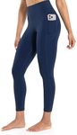 ENERBLOOM Workout Leggings with Pockets for Women High Waist Yoga Pants 7/8 Cream Soft Lightweight Athletic Gym Tights 25" Navy Blue Medium