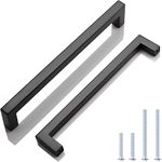 KNOBWELL 6 Pack Matte Black Stainless Steel Kitchen Cabinet Door Handles - T Bar Square Kitchen Cabinet Door Handle, 7-9/16" Inch Hole Centers, Modern Drawer Pulls