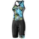 SLS3 Triathlon Suits Women - One Piece Tri Suit Women - Premium PRO FX Womens Triathlon Suit - Lightweight Trisuit Women, Slim Athletic Fit, No Shelf Bra (Black/Ocean Blooms, Small)