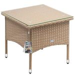 CASARIA® Square Poly Rattan Garden Coffee Side Table | Weatherproof With Glass Top | 50x50x45cm | Height Adjustable Feet | Indoor Outdoor Patio Terrace Balcony Conservatory Bistro | Beige