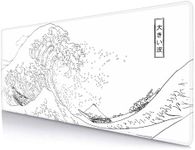 LTHAOGUO Great Wave XL Gaming Mouse Pad, White Minimalist Japanese Desk Mat, Cute Gamer Aesthetic Mousepad, Extended Mousepad, Non-Slip Rubber Base Lilac Desk Pad for Office-31.5 X 11.8 Inch