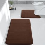 Yimobra Memory Foam Bath Mat Set, 2 Pieces Soft Bathroom Rugs,31.5x19.8 and 24x20.4 U-Shaped for Bathroom Rugs, Toilet Mats, Water Absorption, Non Slip, Thick, Dry Fast for Bathroom Floor Mats, Brown