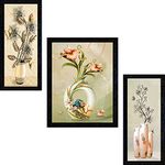 Generic Wood Floral Framed Picture, Brown, Print, Medium (PNF-0958-3PC-9X12)