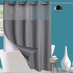 Conbo Mio Hotel Style Fabric Shower Curtain with Snap in Liner for Bathroom Machine Washable Waterproof Repellent (Check-Grey,71" W x 74" H)