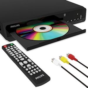 Philips DVD Players for TV Plays All Regions DVD Player for Smart TV with Compact Remote Control and RCA Cable Included Small DVD RV CD Player for Home Compatible with CD, DVD, DVD+R/RW, DVD-R/RW,MP3