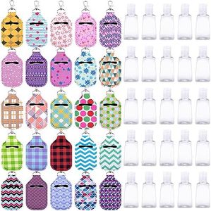 Duufin 50 Pieces Hand Sanitizer Keychain Holders Empty Travel Bottles Set Including 25 Pieces Flip Cap Reusable Bottles and 25 Pieces Hand Sanitizer Holder Backpack and Purse