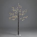 Christow Snowy Twig Tree With Lights 4ft, Pre Lit Birch Christmas Tree, Light Up Warm White LED Decoration, Indoor Outdoor, Mains Operated (48 LED)