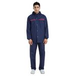 Water Fighter by ZEEL Rain Coat for Men with Adjustable Hood, Polyester Waterproof Full Sleeves, Top and Bottom Set Rainwear, Front Zip with Snap Button Flap (EWF1020, Navy, L)
