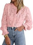 PRETTYGARDEN Women's Dressy Casual Lace Blouse Long Sleeve Button Up Shirts Tops Fall Fashion Clothes (Pink,Small)