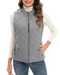 Xeoxarel Women's Quilted Puffer Vest, Stand Collar Padded Lightweight Zip Outerwear Casual Gilet Grey Large