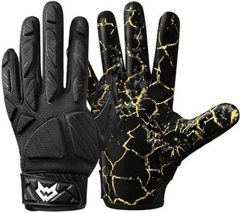 WVVOU Padded Football Gloves, Sticky Padded Receiver Gloves,Football Lineman Gloves (Black, XXX-Large)