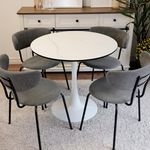 Inspirer Studio Dining Table Set for 4-35.5" Tuilp Table with 4 Upholstered Dining Chairs (Corduroy Gray)