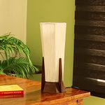 ExclusiveLane 'Hexagonal Harmony' Handcrafted Bedside Lamps LED Table Lamp for Living Room & Bedroom in Sheesham Wood (14 Inches, Without Bulb),White