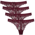 Women High Rise Silky Lace Sexy Floral Panties Thong Knickers Underwear (as8, numeric, numeric_12, numeric_14, regular, regular, Burgundy)