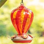 LaElvish Garden Hummingbird Feeders for Outdoors, Glass Hummingbird Feeder with Perch, Hand Blown Glass Hummingbird Feeder with Ant Moat, Humming Feeders for Outside, 34 Ounces (Hot Air Balloon)