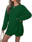 ZESICA Women's Two Piece Sweater Lounge Sets 2024 Fall Casual Knit Trendy Tunic and Shorts Outfits Green S