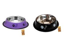 Foodie Puppies Stainless Steel Dog Bowl Combo - (Small, 450ml) Food and Water Feeding Gift Bowl | Suitable for Dogs, Cats and Small Pets I Paw Bone Print, Anti-Skid Rubber Base (Black + Purple)