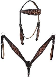 CHALLENGER Horse Western Floral Tooled Browband Bridle & Breast Collar Tack Set 78HR62B