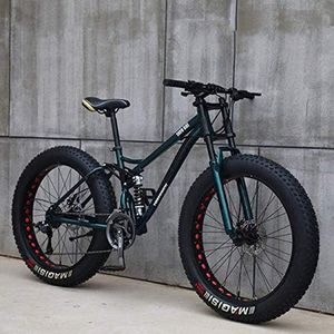 26" Mountain Bikes,24 Speed Bicycle,Adult Fat Tire Mountain Trail Bike,High-Carbon Steel Frame Dual Full Suspension Dual Disc Brake Green