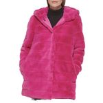 Kenneth Cole Women's Faux Fur Jacket Coat, Hooded Mink Hot Pink, XL