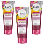 3 x Biore Clear & Bright Yuzu Lemon + Dragon Fruit Exfoliating Face Scrub | Vegan | Oil-Free | Hydrate & Revitalise w Natural Vitamins & Minerals | Soothing Cleanser for Soft Clear Skin |100ml