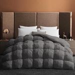 Puredown® Goose Feather Down Comforter, 100% Cotton All Season Duvet Insert, Cloud Fluffy Pinch Pleat, (Full/Queen, Dark Grey, 90"X90")