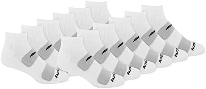 Saucony mens Multi-pack Mesh Ventilating Comfort Fit Performance Quarter (6 & 12 Pairs) Running Socks, White (12 Pairs), Medium-Large US