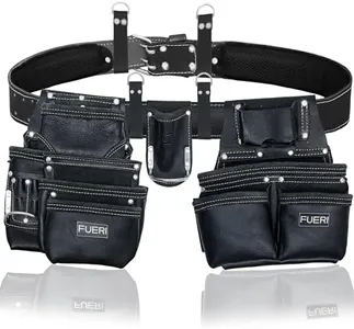 Fueri Heavy Duty 19 Pockets Leather Tool Belt for Men, Small Rig Hammer Holder Allow Quick Access, tool bag set for Carpenter, Construction, Handyman and Electrician Tool Belts accessories.