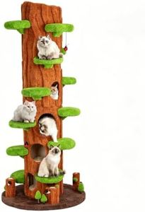 91" Tall Cat Tree for Indoor Cats, KAMABOKO Large Cat Tower with 6 Luxury Cat Condo, Soft Cushion, Scratching Board, Plush Platform & Top Perch, Magic Forest Series, Green