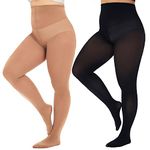 CozyWow Women's Plus Size Tights Soft Semi Opaque Queen Size Pantyhose High Waist Black+Suntan-XL