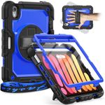 Timecity for Ipad mini Case, ipad mini 6 case shockproof with Screen Protector, 360 Rotating Kickstand, Hand & Shoulder Strap, Pencil Holder, ipad mini 6th generation case cover kids, 8.3 inch,Blue