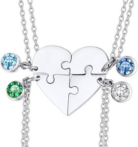 FaithHeart Personalized Best Friends Forever and Ever Necklace with Birthstone, Silver Stainless Steel Heart Matching BFF Necklaces Set for Women Friendship Gifts