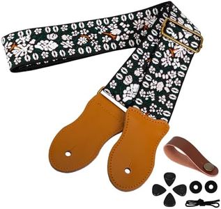 AODSK Guitar Strap Vintage Woven Adjustable,includes 2 Strap Locks, For Bass, Electric & Acoustic Guitars (Pink Bloom)