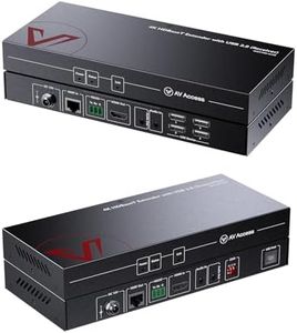 AV Access HDMI USB Extender(HDBaseT) KVM, 100m/330ft 4K 60Hz 1080p 120Hz Over Cat5e/6/6a/7, Keyboard+Mouse+HDMI+USB, 4 Ports USB2.0, No Signal Loss and Latency, RS232, POE, Independent EDID Management