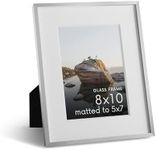 HAUS AND HUES 8x10 Picture Frame with Real Glass & Silver Premium-Grade Metal Matted to 5x7 - Aluminum 8x10 Picture Frame - Includes Easel Back, Hanging Kit - Ideal for Home, Office (8x10 in, Silver)