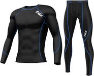 FDX Mens Compression Armour Base Layer Top Skin Fit Shirt, Leggings Set (Thermolinx Blue (Set)-XL)