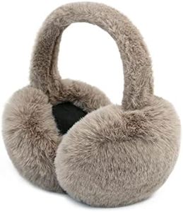 PIGBENGO Foldable Ear Muffs for Women Cold Weather Fluffy Earmuffs Winter Warm Headband Cute Slouchy Ear Warmers (Khaki)