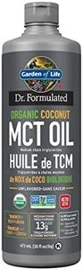 Garden Of Life Dr. Formulated 100% Organic Coconut Mct Oil (medium Chain Triglycerides) 473.0 Milliliter. 13g of MCTs (including caprylic and capric acids) per serving 13 g de TCM par portion (incluant les acides caprylique et caprique). Only from sustainably grown organic coconuts Provenant uniquement de noix de coco biologiques de culture durable. "No palm oil or other filler oils Sans huile de palme ni autres huiles de remplissage"