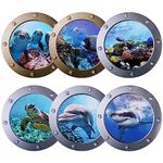 6pcs Ocean World Wall Stickers, 12 Inch Removable Ocean World Animals Decals for Kids Vinyl 3D Sea Wall Stickers for Bedroom Bathroom Furniture Party Gifts Decoration