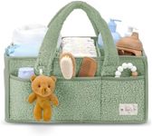 Sweety Fox Baby Diaper Caddy Organizer with Handle - Portable Sherpa Nursery Basket - Car Diaper Organizer, Cleaning Caddy, Gift for Baby Shower - Green