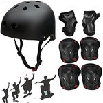 Besmall Skateboard/Skate Helmet with Protective Gear Knee Pads Elbow Pads Wrist Guards for Kids/Youth BMX/Skateboard/Bike, for Head Size M (52-57cm) Black