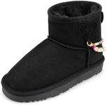 Stelle Girls Faux Fur Snow Boots Warm Winter with DIY Charm Chains Ankle Shoes for Little/Big Kids（Black,5MB